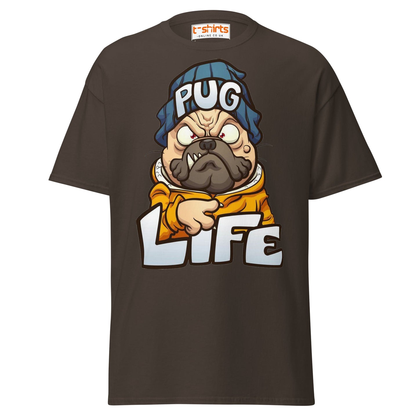 Pug Life T-Shirt | Funny Gangsta Dog Cartoon Tee - Dark Chocolate - T-Shirts Online