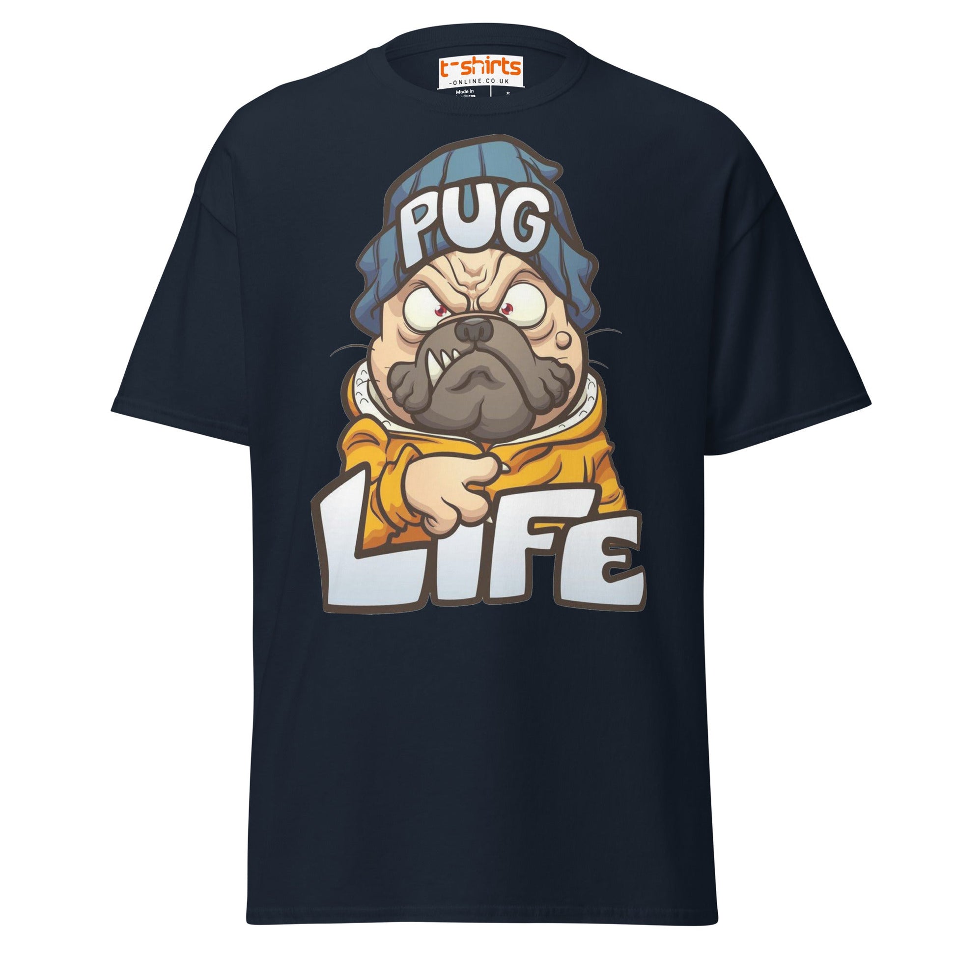 Pug Life T-Shirt | Funny Gangsta Dog Cartoon Tee - Navy - T-Shirts Online