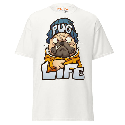 Pug Life T-Shirt | Funny Gangsta Dog Cartoon Tee - White - T-Shirts Online