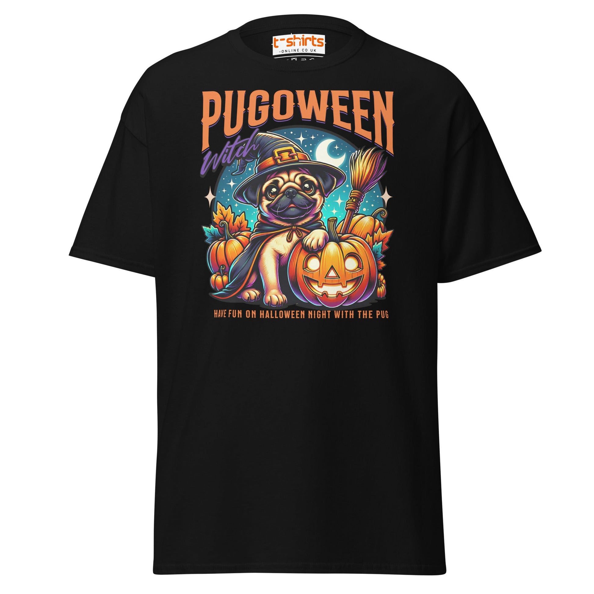 Pugoween Witch Halloween Pug T-Shirt - Black - T-Shirts Online