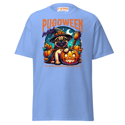 Pugoween Witch Halloween Pug T-Shirt - Carolina Blue - T-Shirts Online