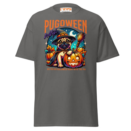 Pugoween Witch Halloween Pug T-Shirt - Charcoal - T-Shirts Online
