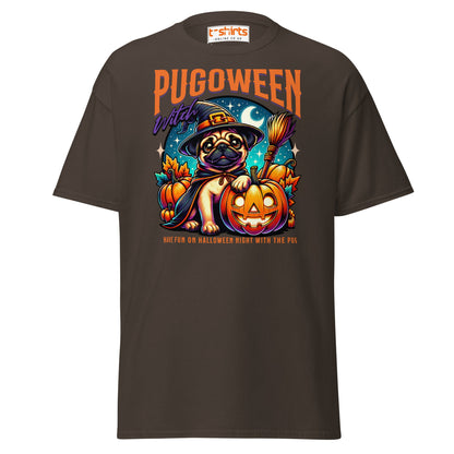 Pugoween Witch Halloween Pug T-Shirt - Dark Chocolate - T-Shirts Online