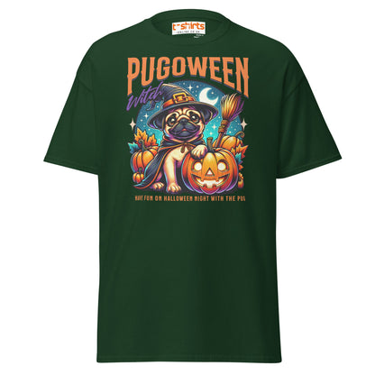 Pugoween Witch Halloween Pug T-Shirt - Forest Green - T-Shirts Online