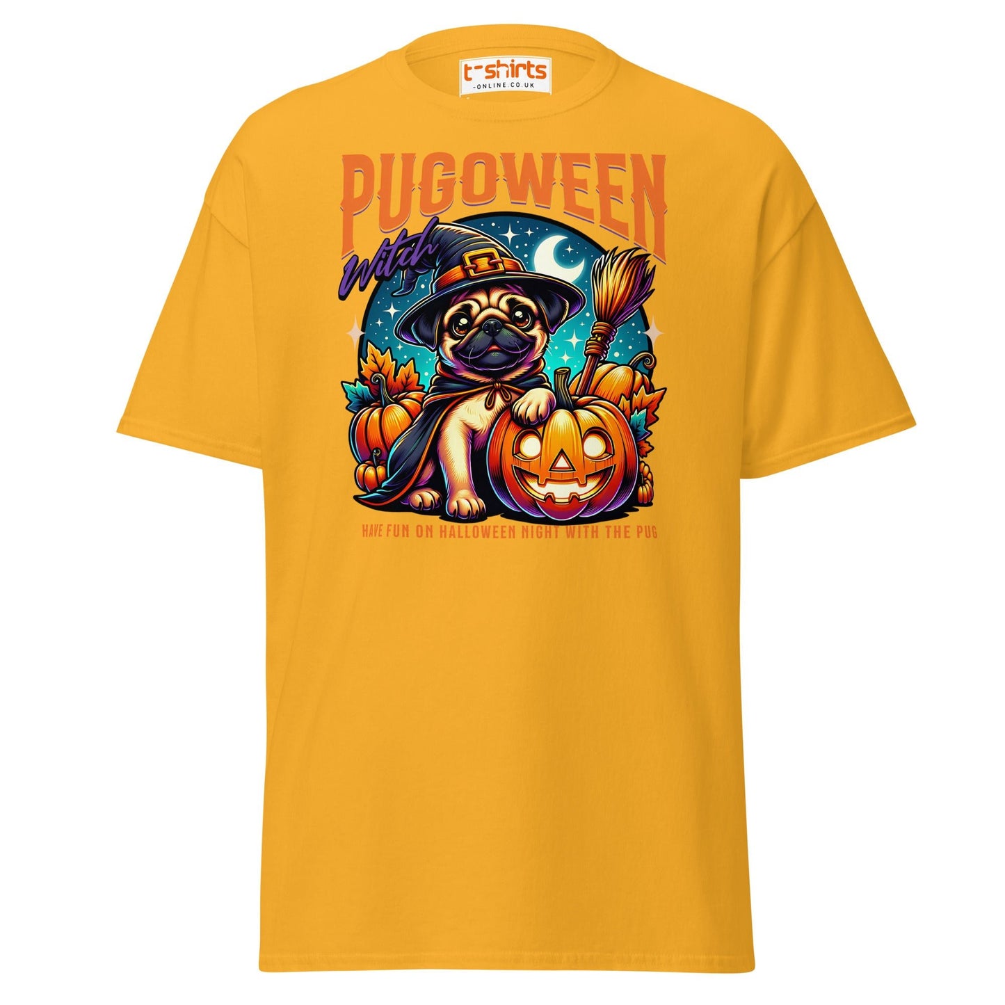 Pugoween Witch Halloween Pug T-Shirt - Gold - T-Shirts Online