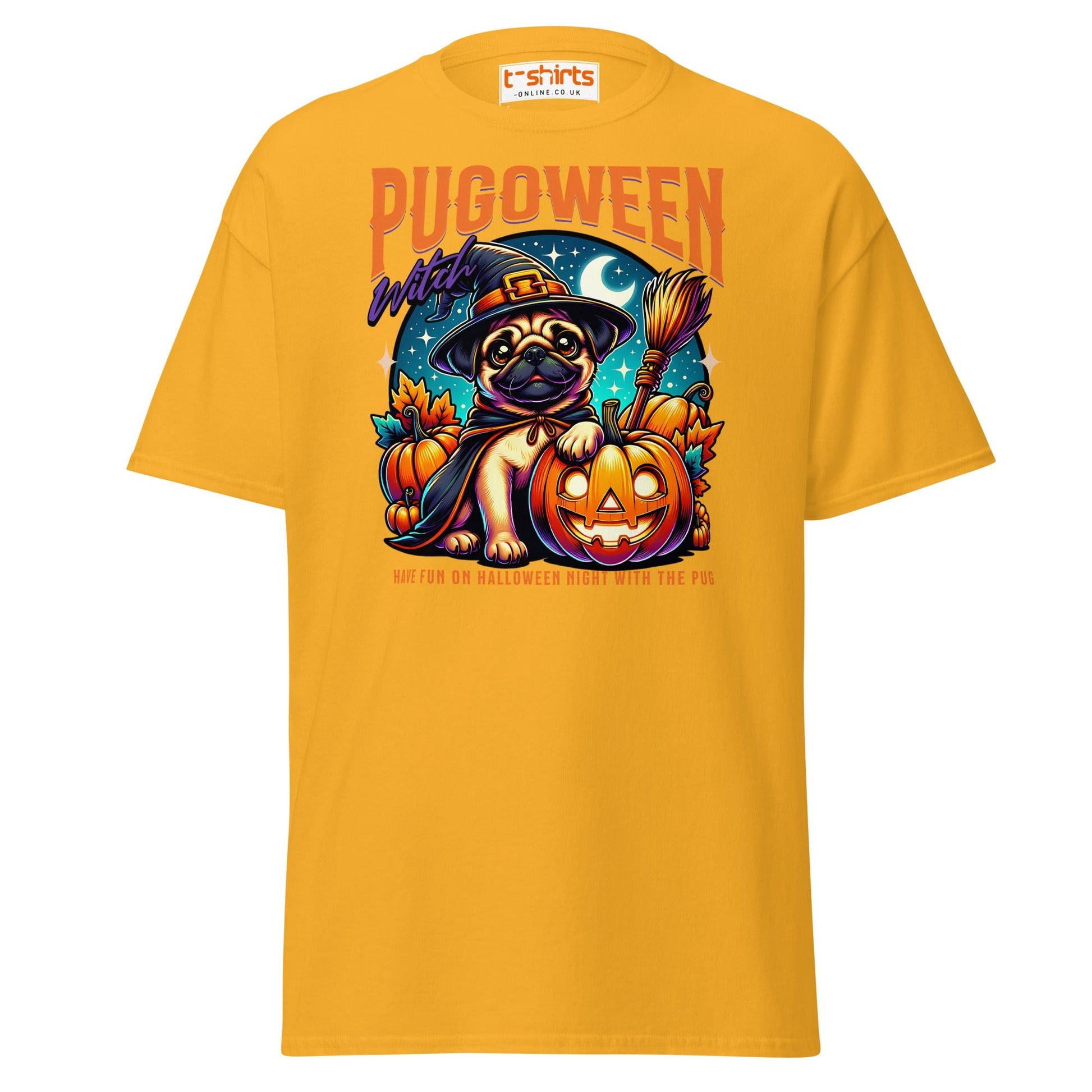 Pugoween Witch Halloween Pug T-Shirt - Gold - T-Shirts Online