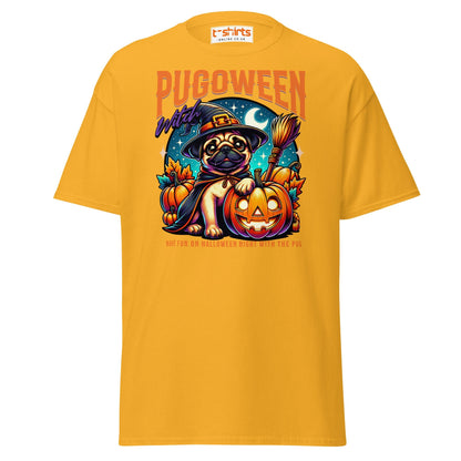 Pugoween Witch Halloween Pug T-Shirt - Gold - T-Shirts Online