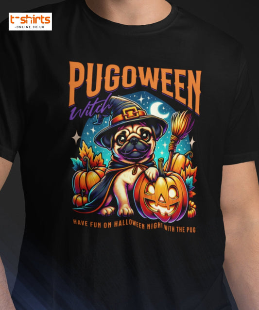 Pugoween Witch Halloween Pug T-Shirt - Maroon - T-Shirts Online