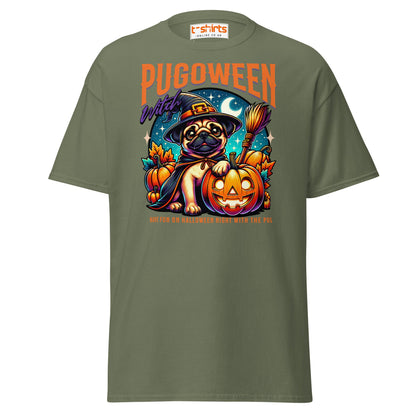 Pugoween Witch Halloween Pug T-Shirt - Military Green - T-Shirts Online