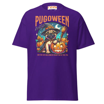 Pugoween Witch Halloween Pug T-Shirt - Purple - T-Shirts Online