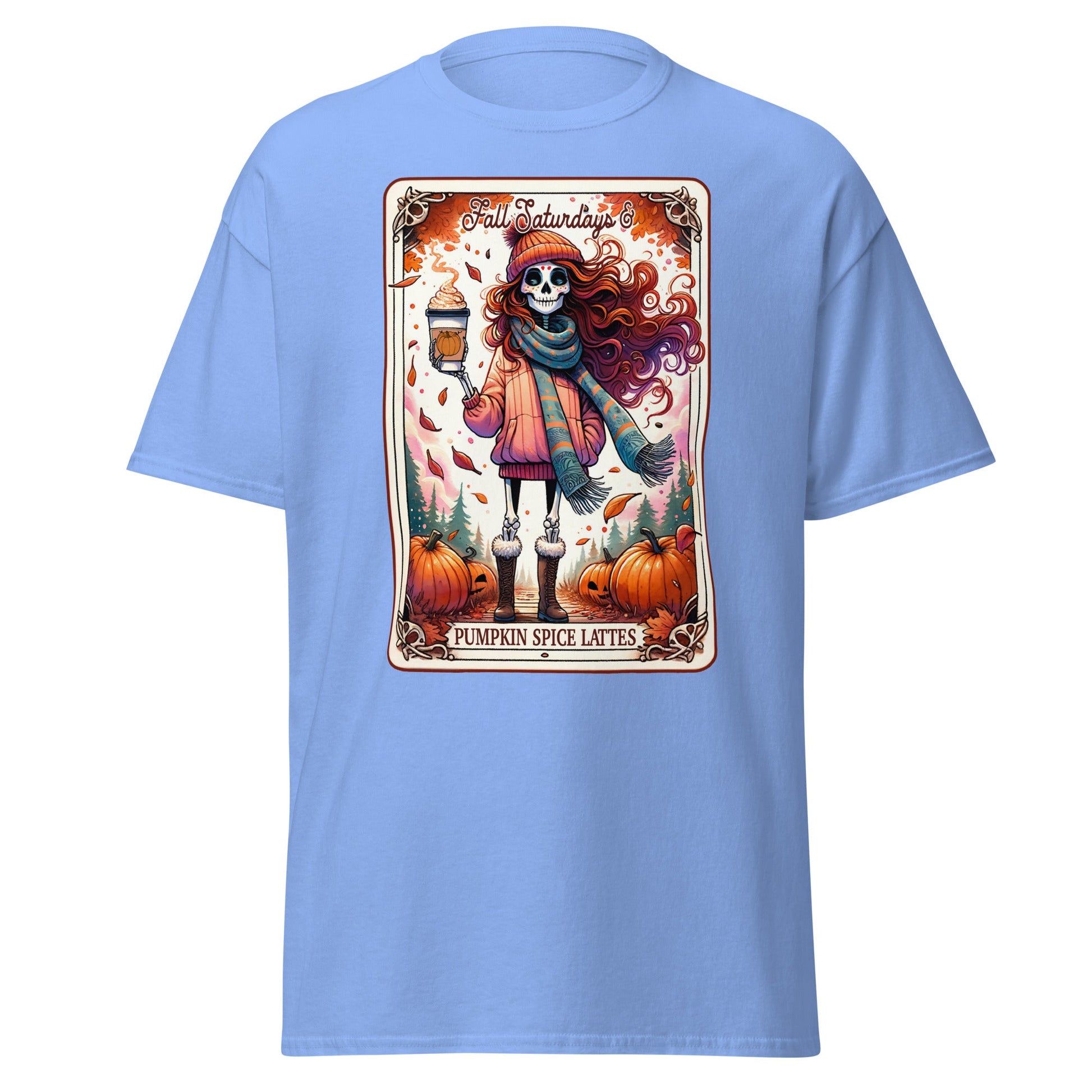 'Pumpkin Spice Lattes' Tarot | Tarot Card T-Shirt - Carolina Blue - T-Shirts Online