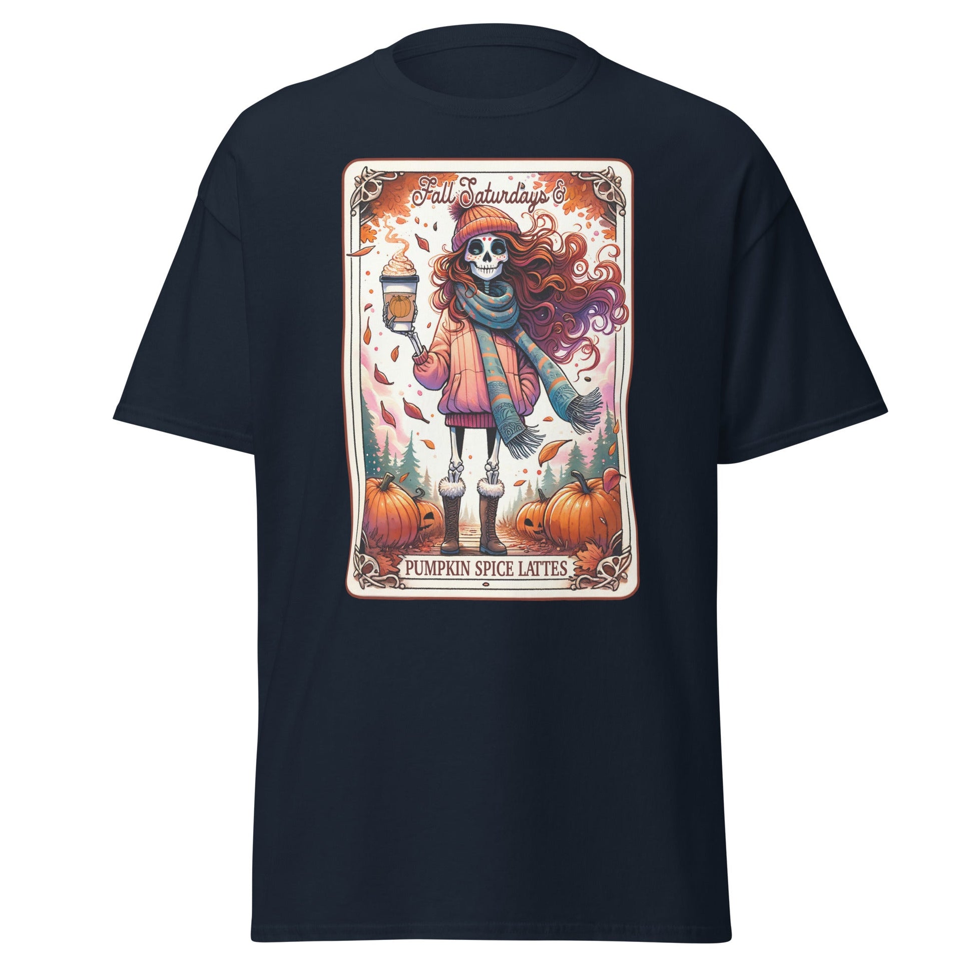 'Pumpkin Spice Lattes' Tarot | Tarot Card T-Shirt - Navy - T-Shirts Online