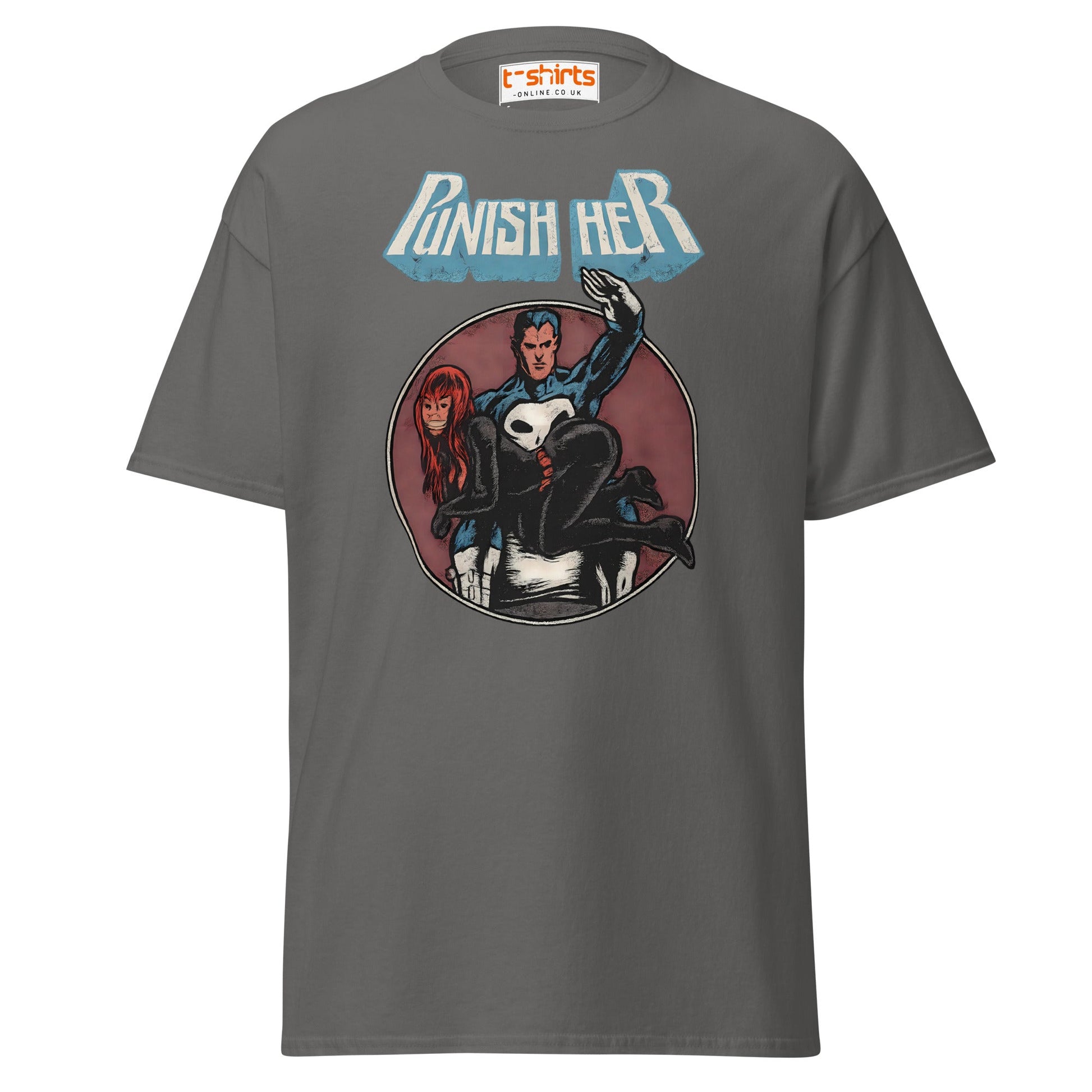 Punish Her T-Shirt – Retro Comic Parody Tee - Charcoal - T-Shirts Online
