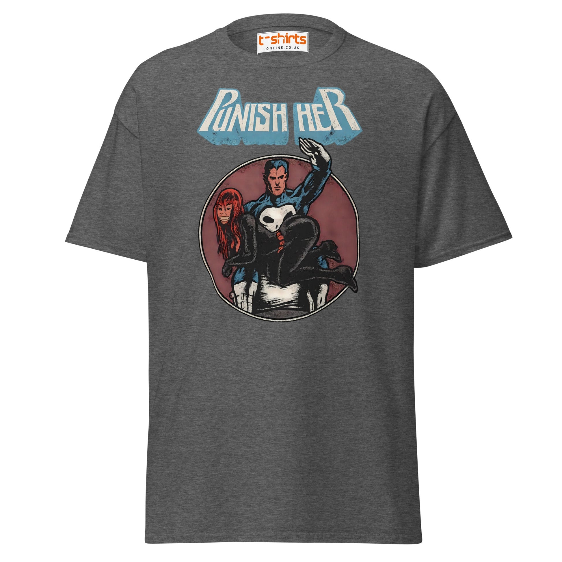 Punish Her T-Shirt – Retro Comic Parody Tee - Dark Heather - T-Shirts Online