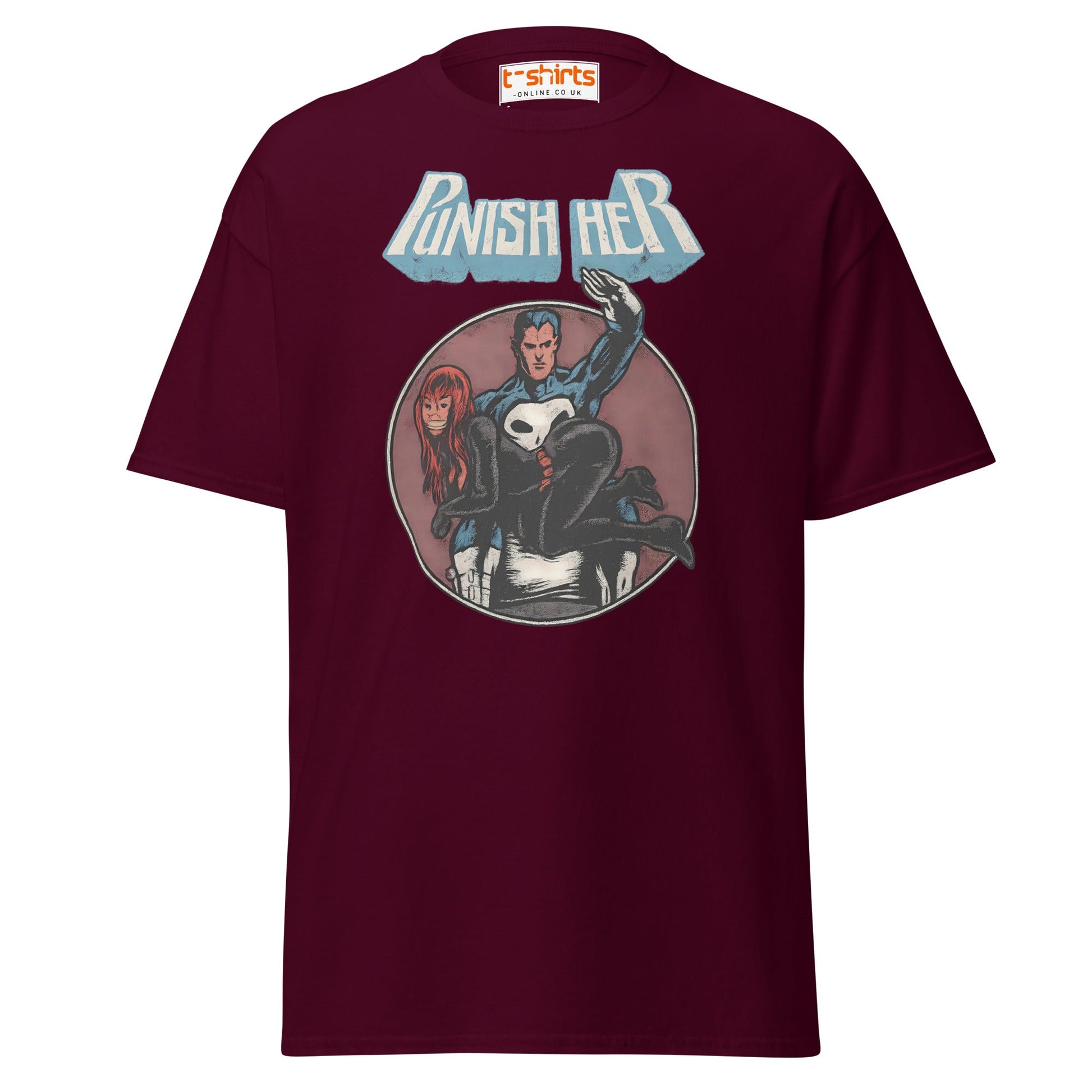 Punish Her T-Shirt – Retro Comic Parody Tee - Maroon - T-Shirts Online