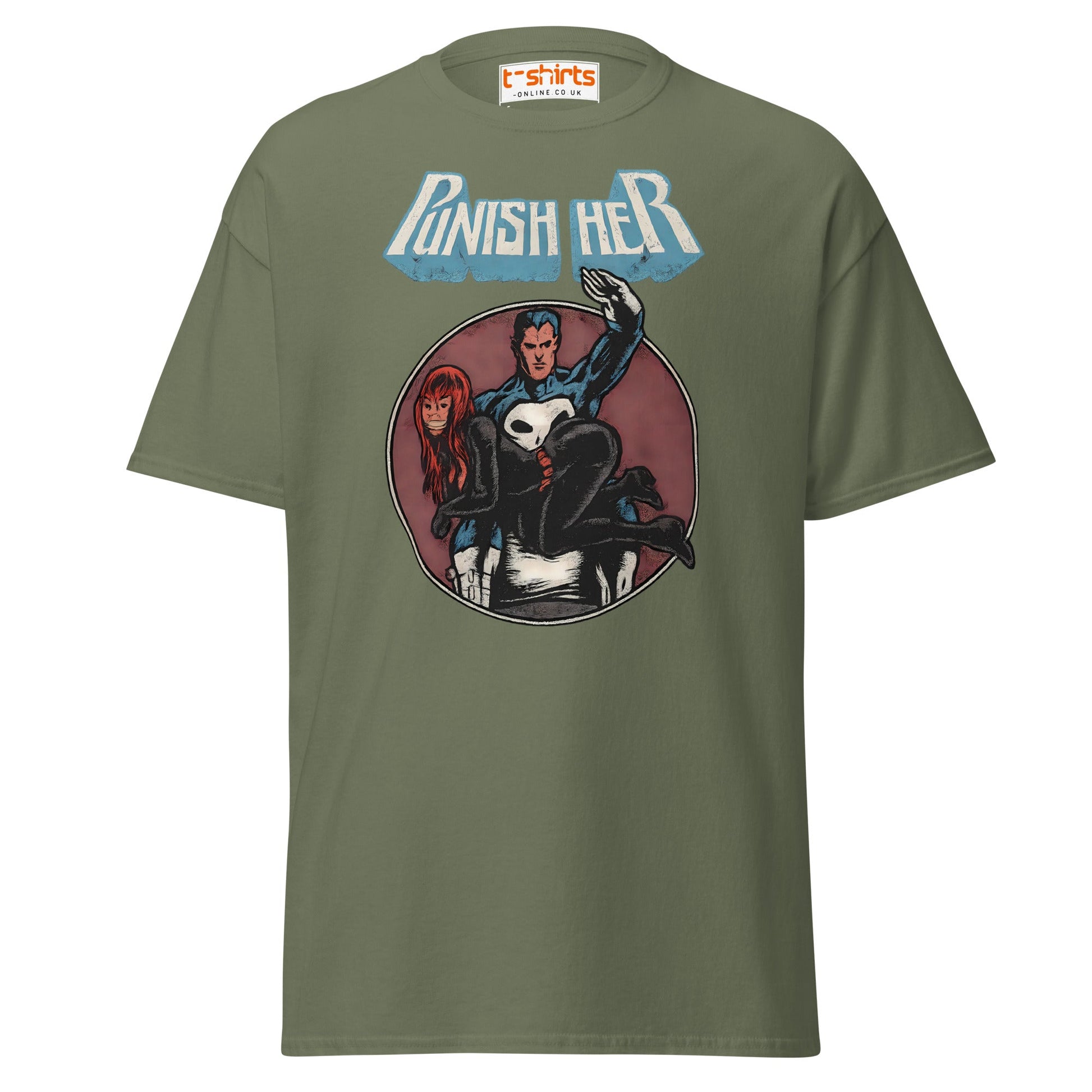 Punish Her T-Shirt – Retro Comic Parody Tee - Military Green - T-Shirts Online