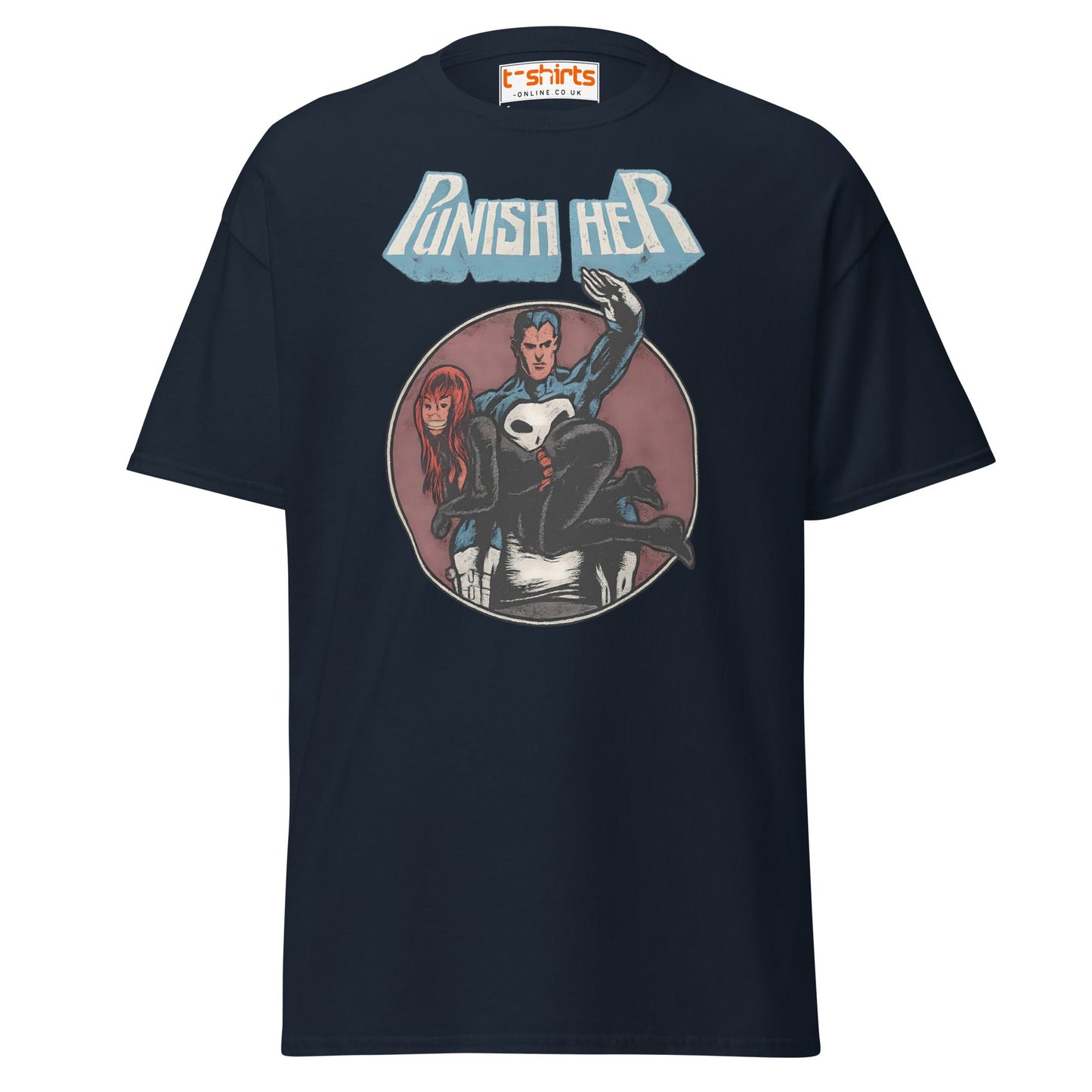 Punish Her T-Shirt – Retro Comic Parody Tee - Navy - T-Shirts Online