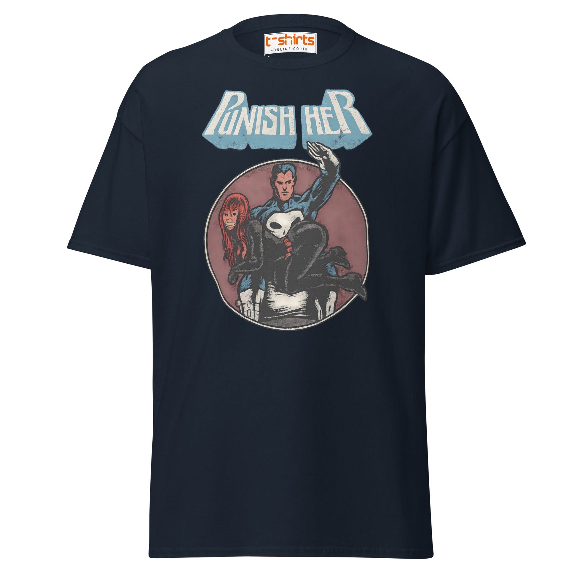 Punish Her T-Shirt – Retro Comic Parody Tee - Navy - T-Shirts Online