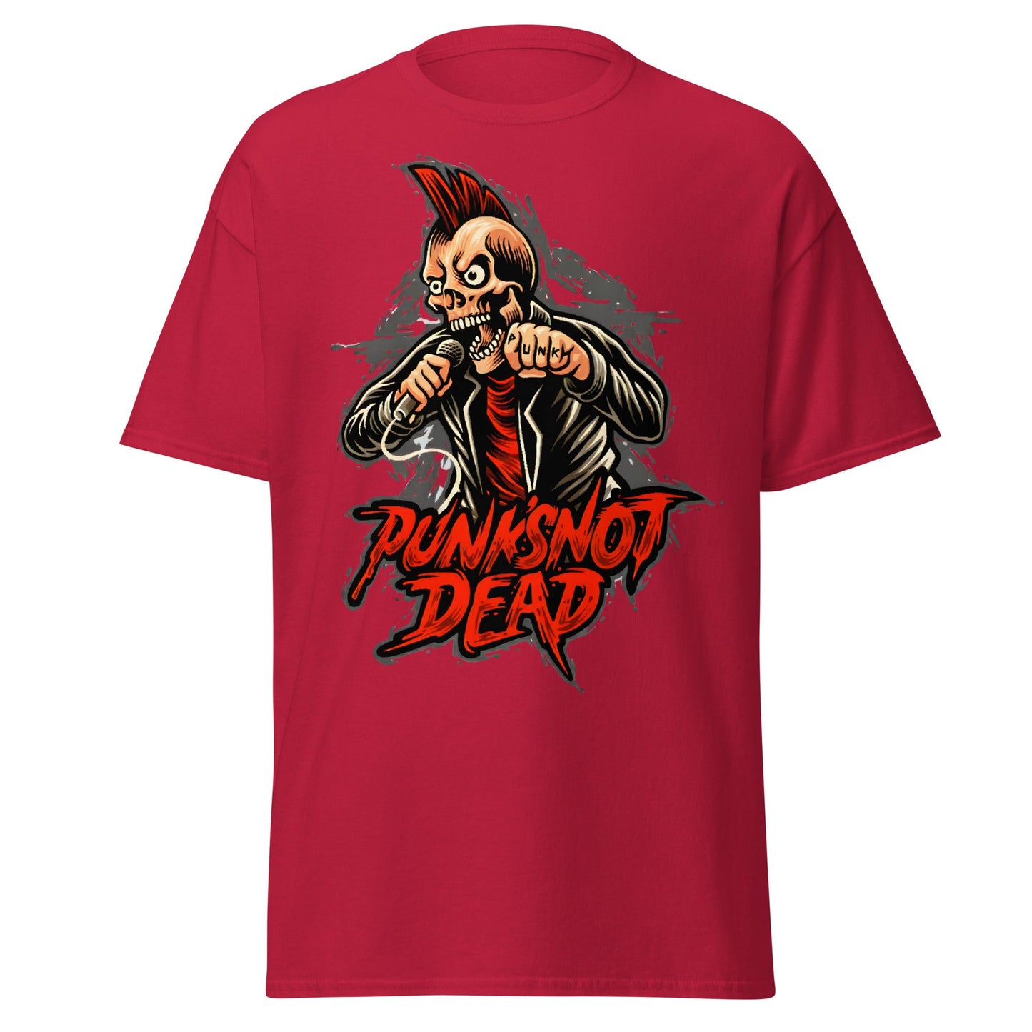 Punk Rock Skull T-Shirt - PUNK'S NOT DEAD Tee - Cardinal - T-Shirts Online