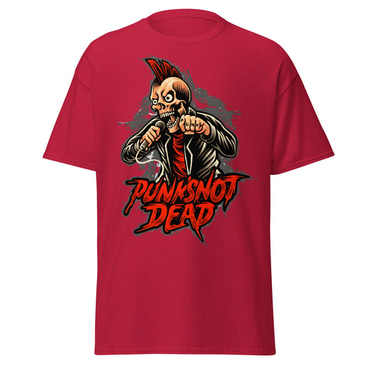 Punk Rock Skull T-Shirt - PUNK'S NOT DEAD Tee - Cardinal - T-Shirts Online