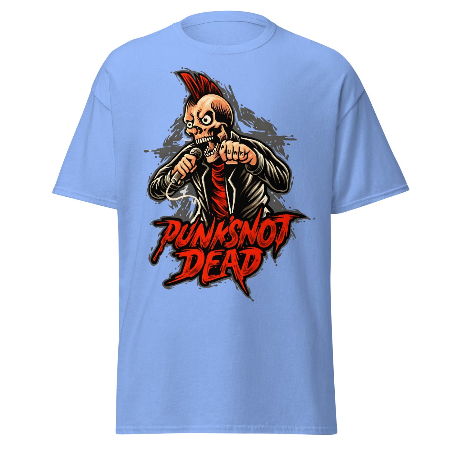 Punk Rock Skull T-Shirt - PUNK'S NOT DEAD Tee - Carolina Blue - T-Shirts Online