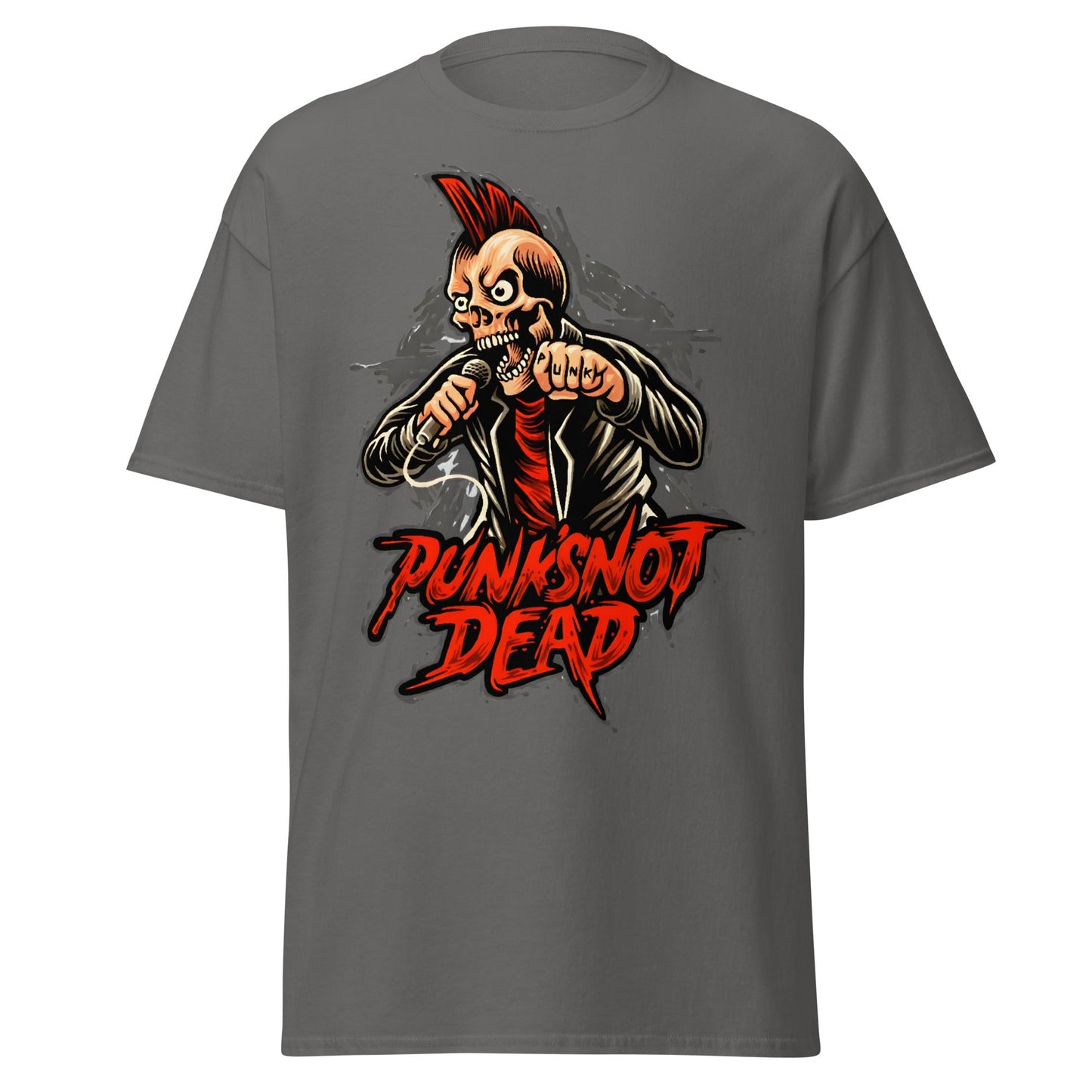 Punk Rock Skull T-Shirt - PUNK'S NOT DEAD Tee - Charcoal - T-Shirts Online
