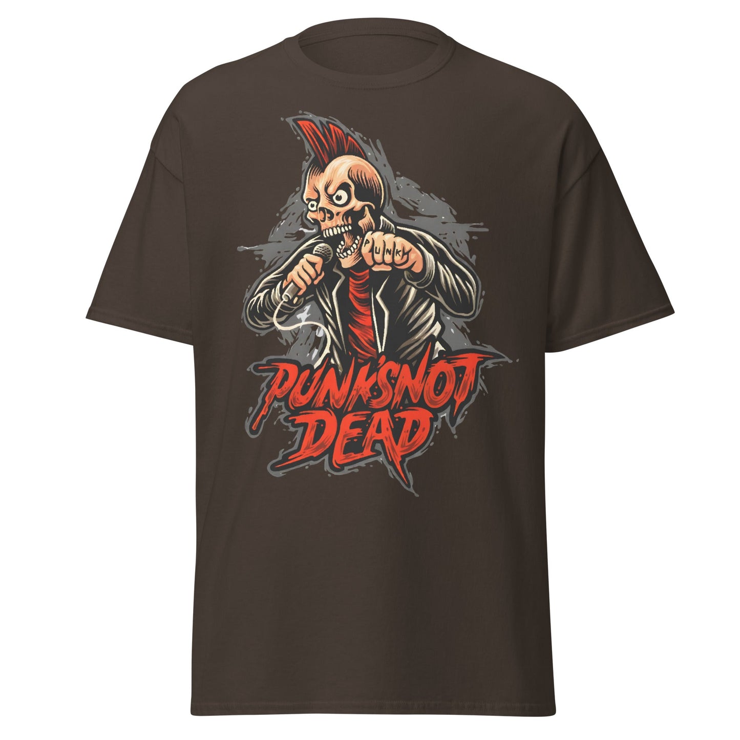 Punk Rock Skull T-Shirt - PUNK'S NOT DEAD Tee - Dark Chocolate - T-Shirts Online