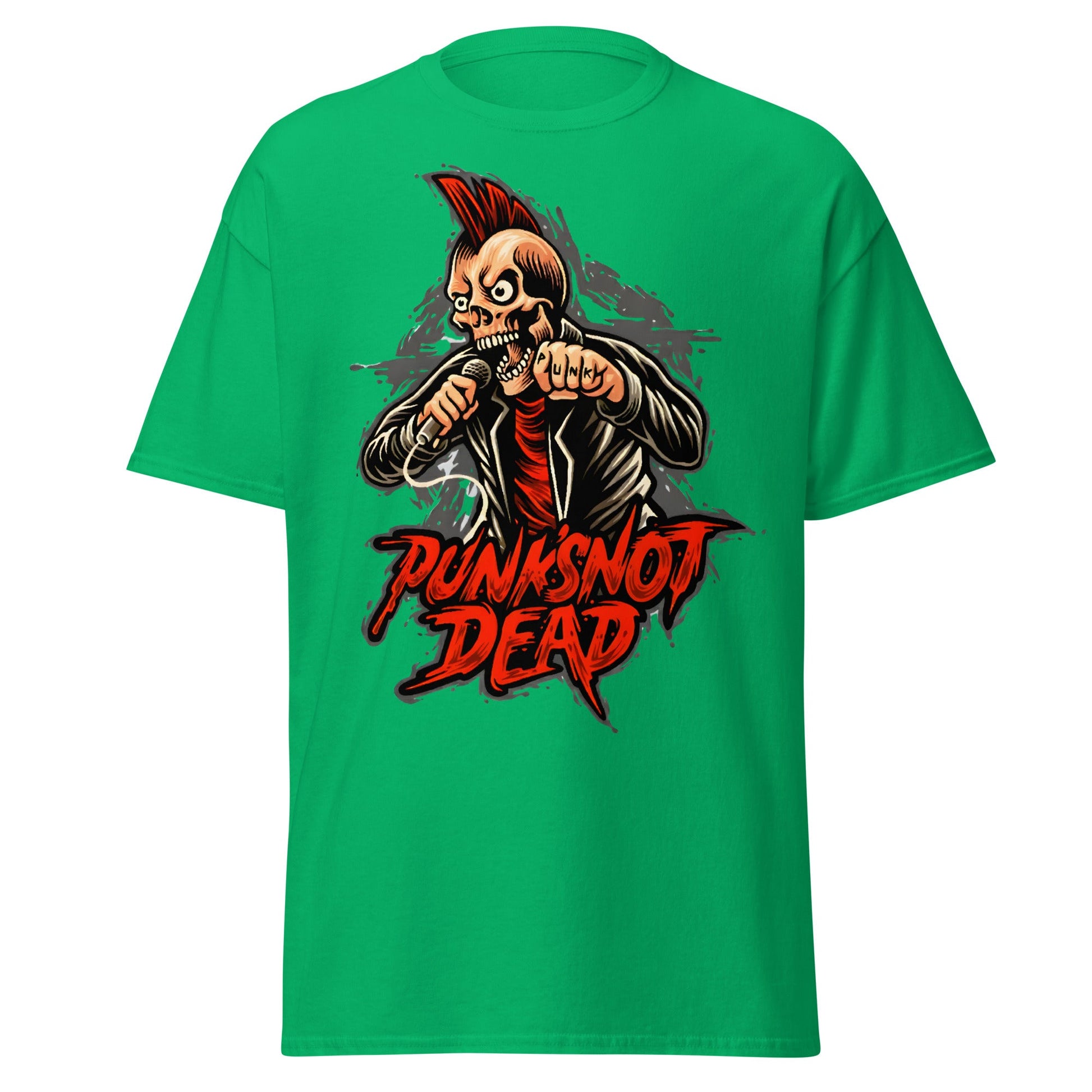 Punk Rock Skull T-Shirt - PUNK'S NOT DEAD Tee - Irish Green - T-Shirts Online