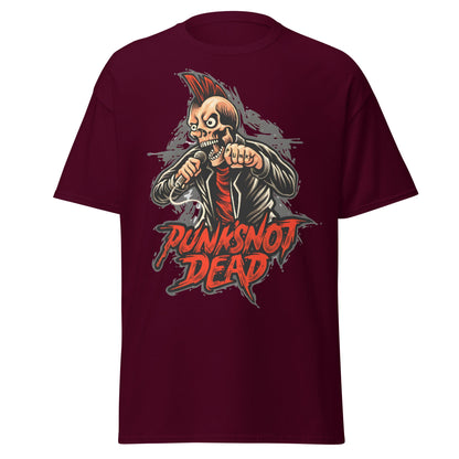 Punk Rock Skull T-Shirt - PUNK'S NOT DEAD Tee - Maroon - T-Shirts Online