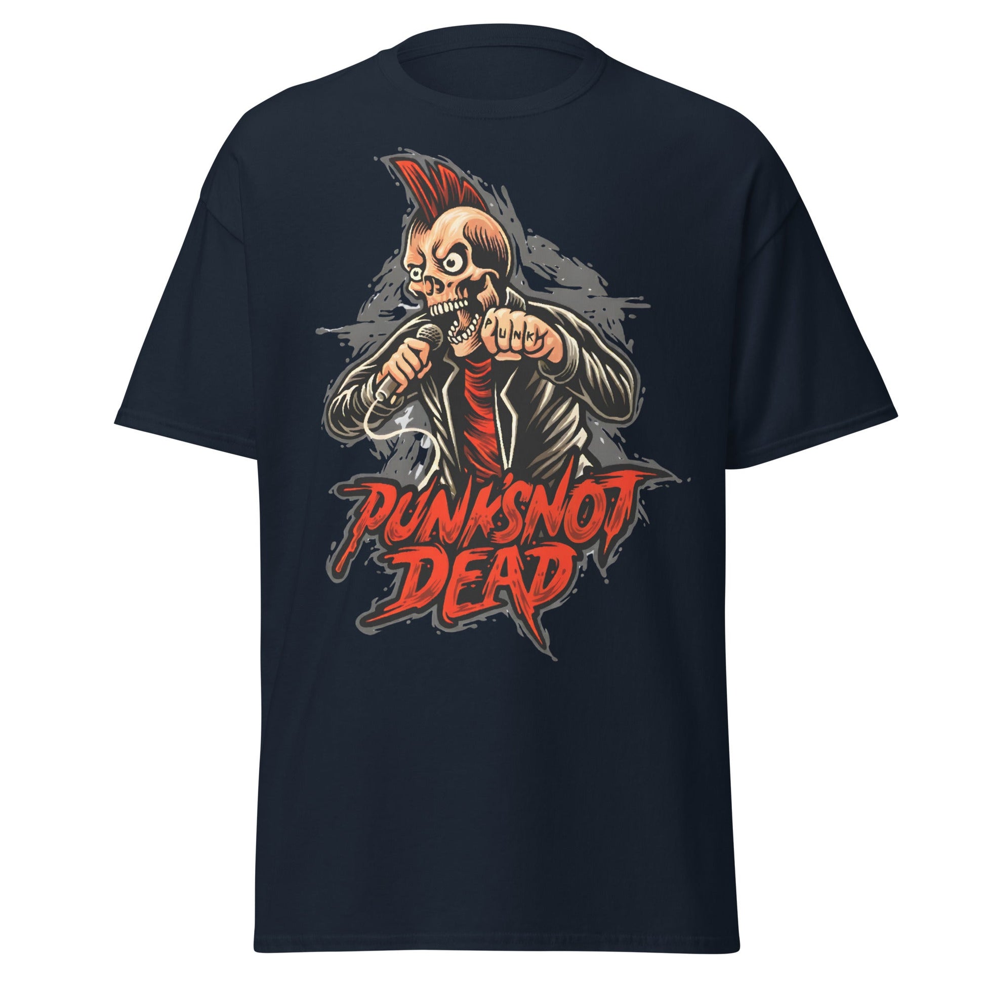 Punk Rock Skull T-Shirt - PUNK'S NOT DEAD Tee - Navy - T-Shirts Online
