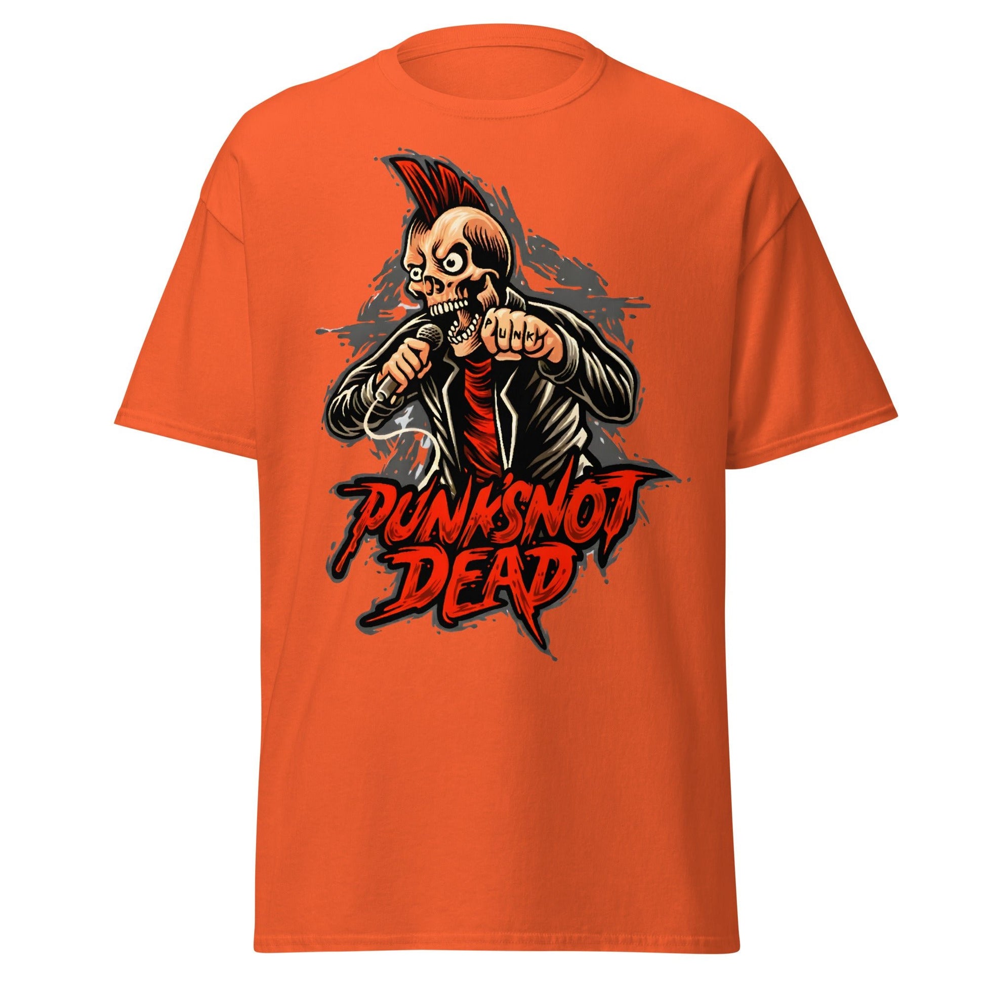 Punk Rock Skull T-Shirt - PUNK'S NOT DEAD Tee - Orange - T-Shirts Online