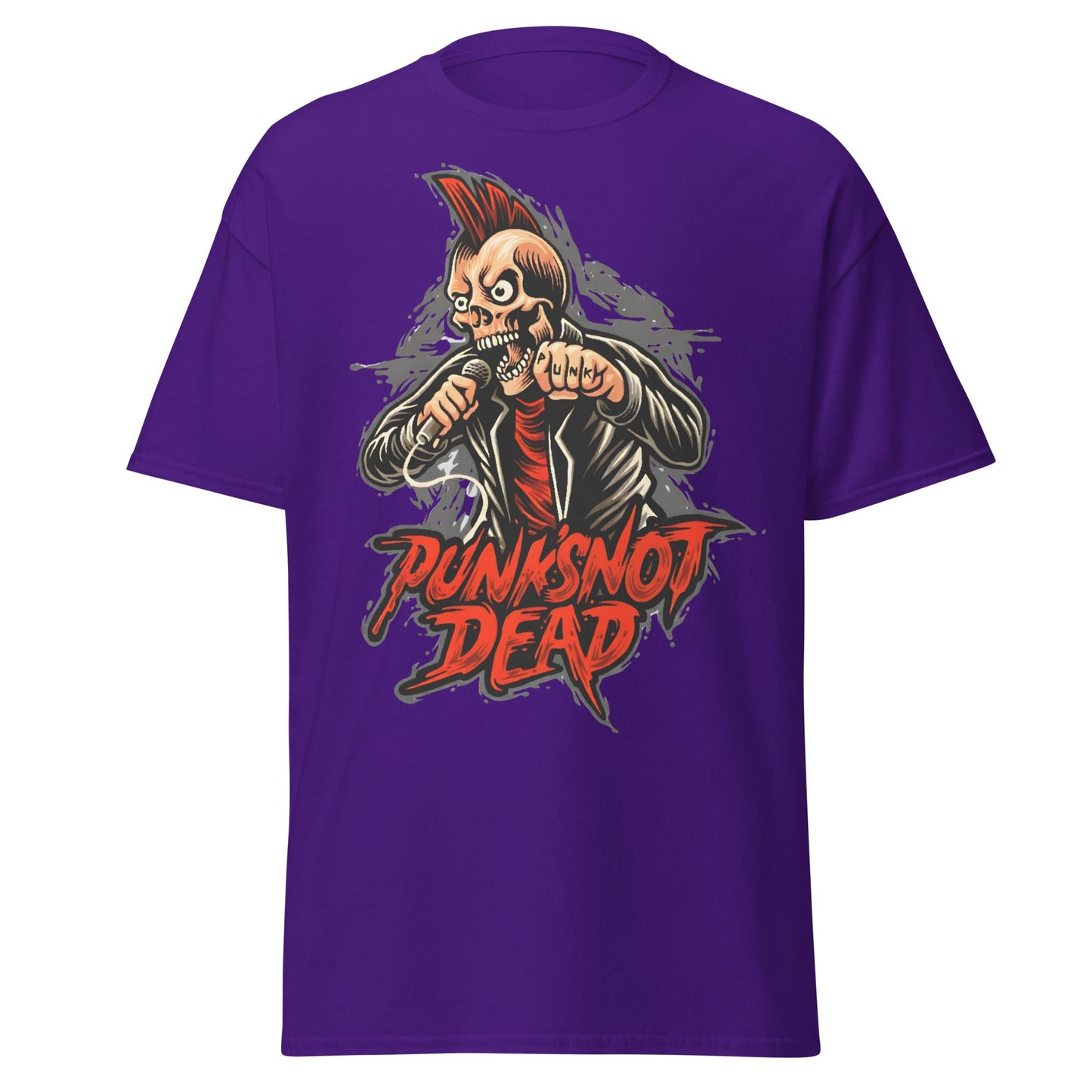 Punk Rock Skull T-Shirt - PUNK'S NOT DEAD Tee - Purple - T-Shirts Online