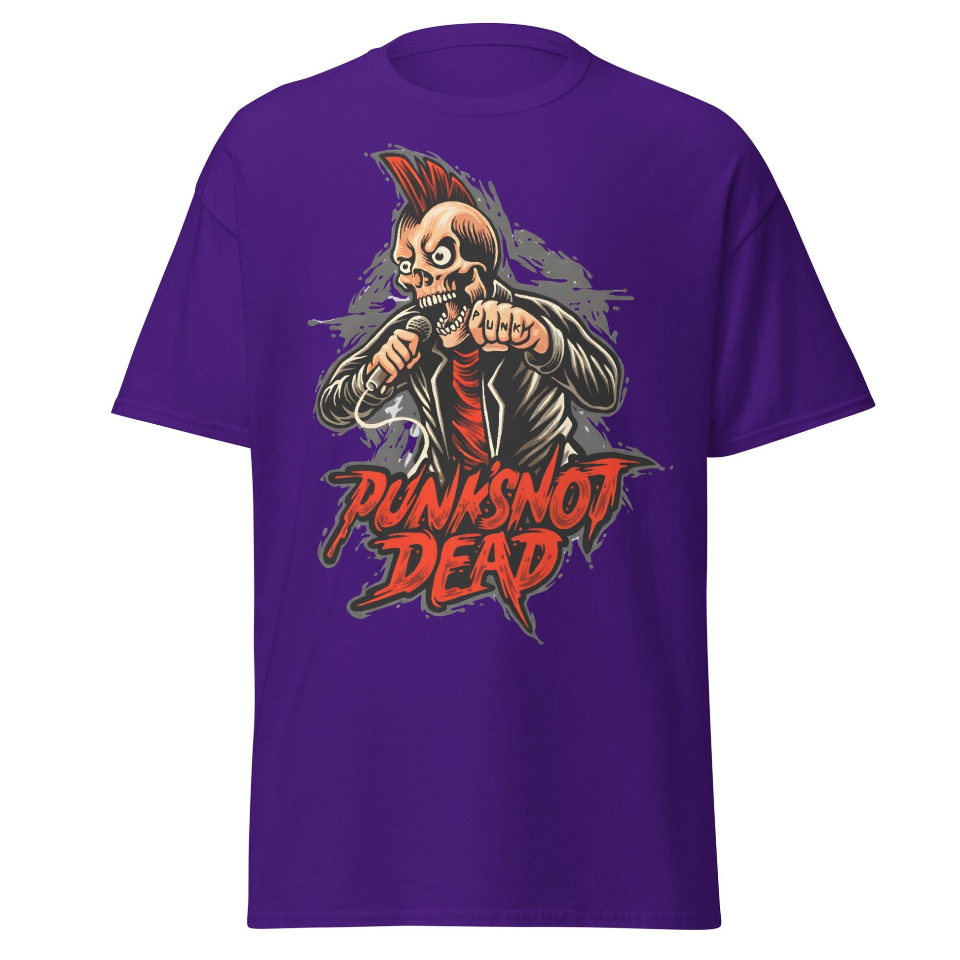 Punk Rock Skull T-Shirt - PUNK'S NOT DEAD Tee - Purple - T-Shirts Online
