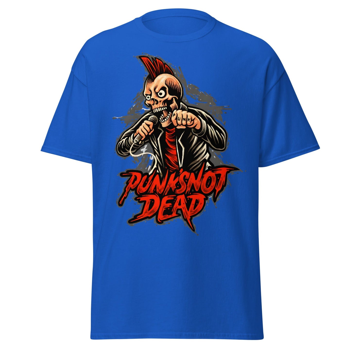 Punk Rock Skull T-Shirt - PUNK'S NOT DEAD Tee - Royal - T-Shirts Online