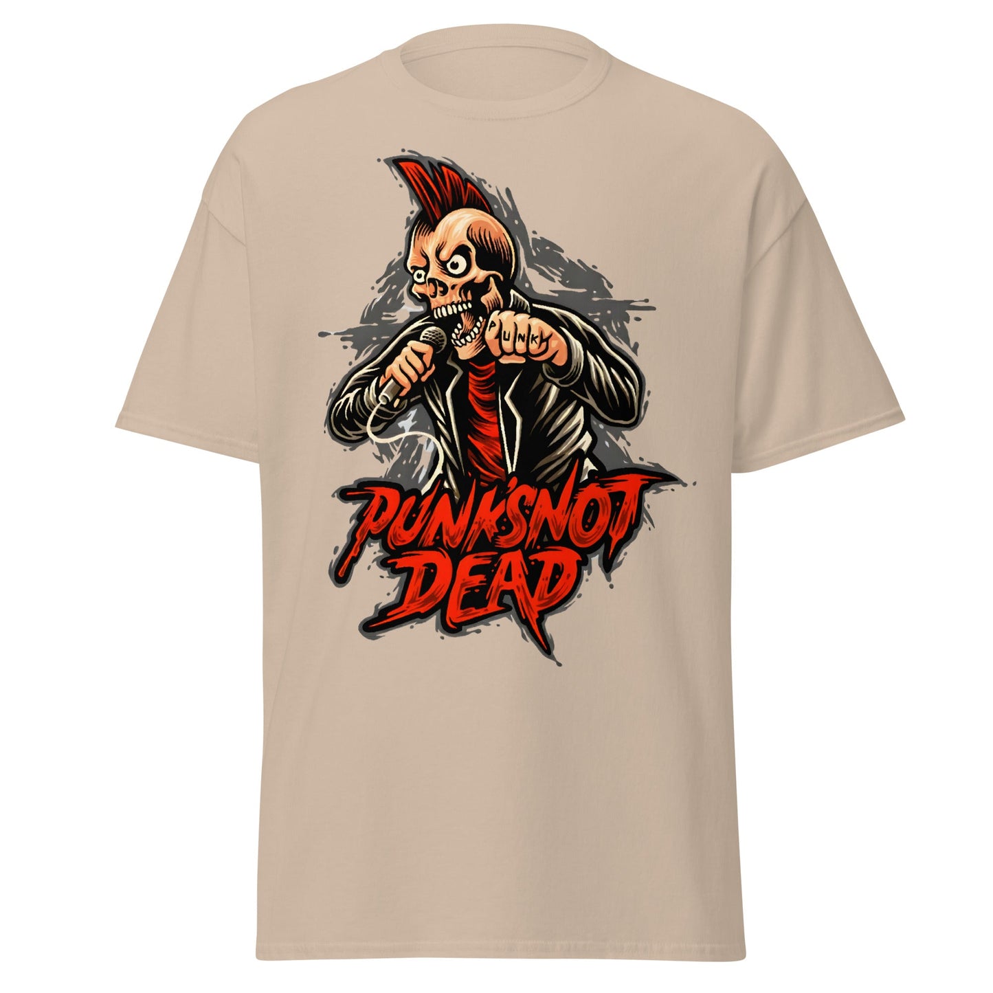 Punk Rock Skull T-Shirt - PUNK'S NOT DEAD Tee - Sand - T-Shirts Online
