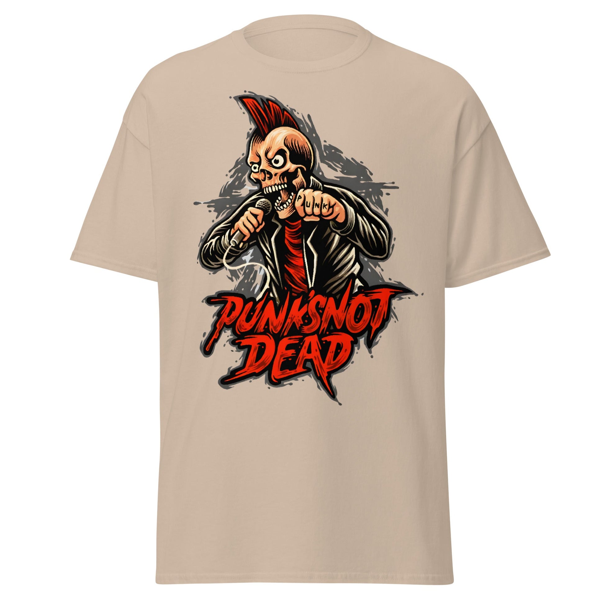 Punk Rock Skull T-Shirt - PUNK'S NOT DEAD Tee - Sand - T-Shirts Online