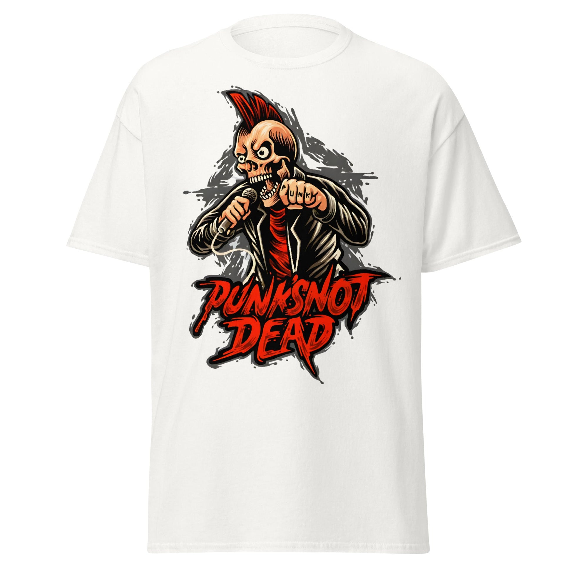 Punk Rock Skull T-Shirt - PUNK'S NOT DEAD Tee - White - T-Shirts Online