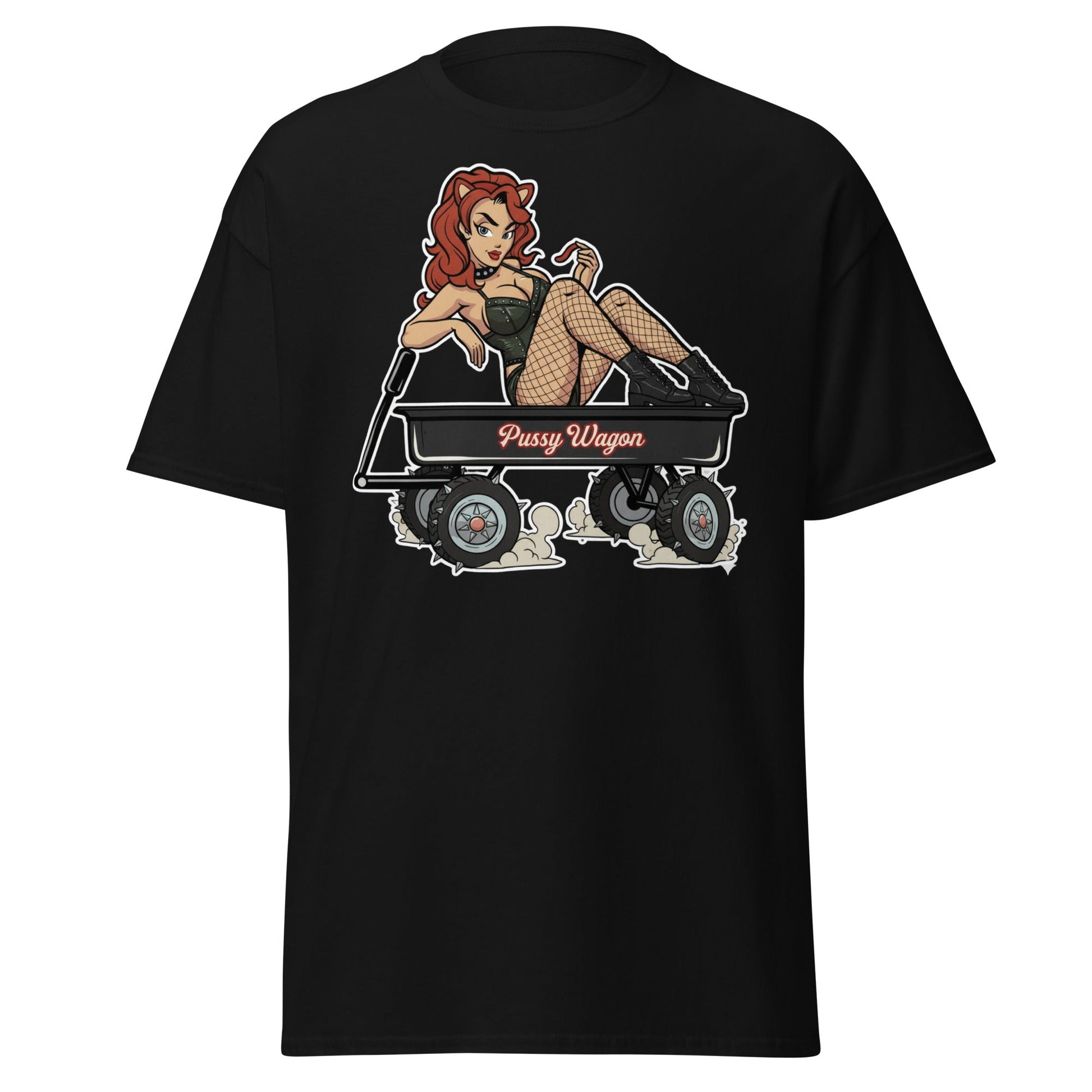 Pussy Wagon Pin - Up Adult Humor T-Shirt - Black - T-Shirts Online