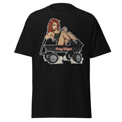 Pussy Wagon Pin - Up Adult Humor T-Shirt - Black - T-Shirts Online