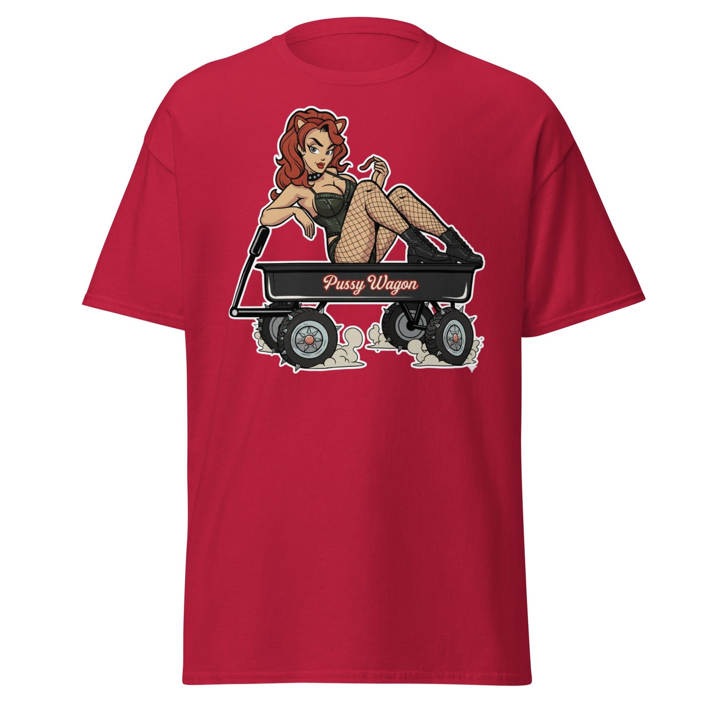 Pussy Wagon Pin - Up Adult Humor T-Shirt - Cardinal - T-Shirts Online