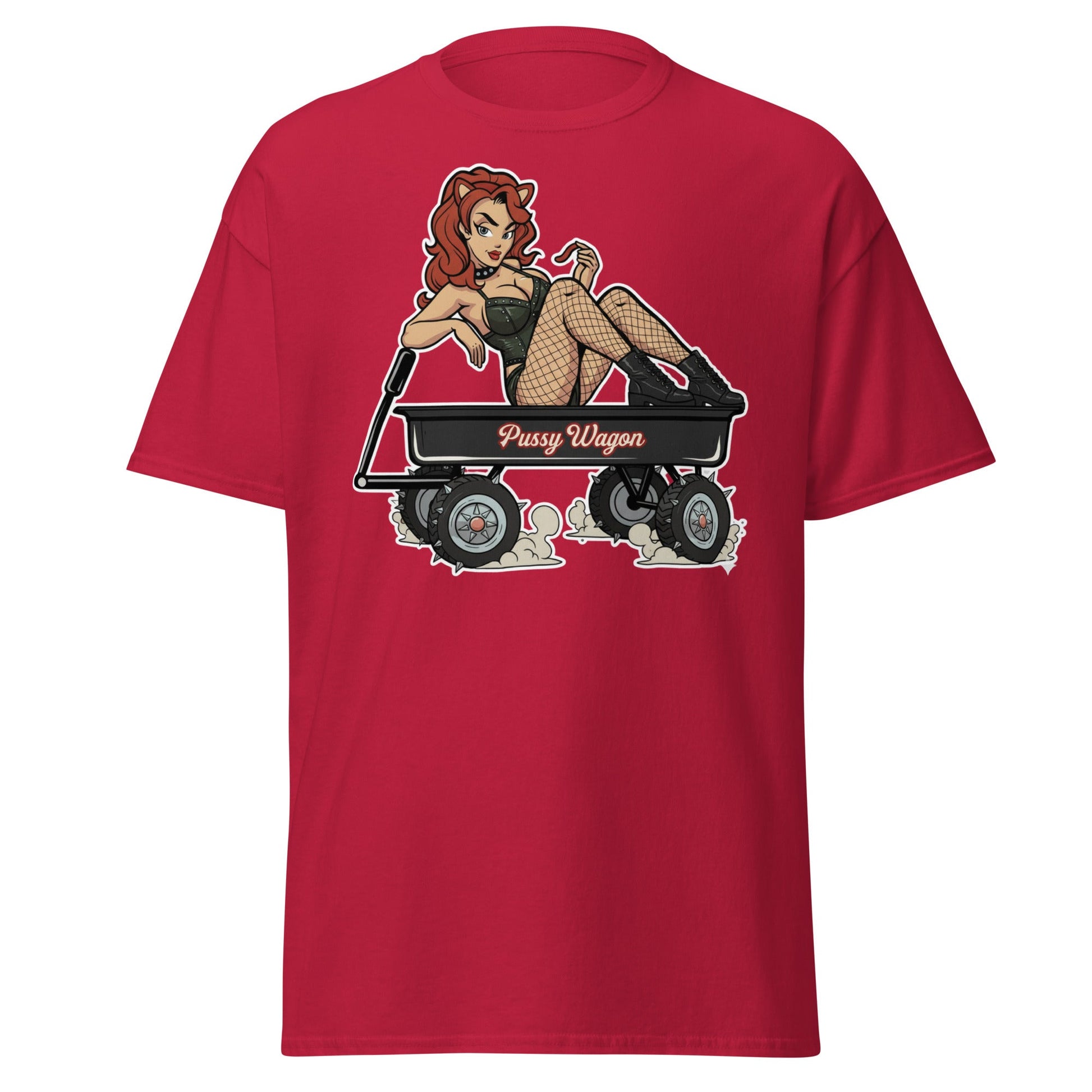 Pussy Wagon Pin - Up Adult Humor T-Shirt - Cardinal - T-Shirts Online