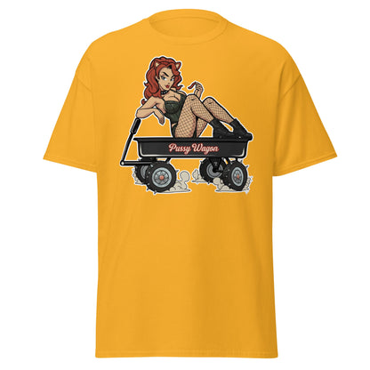 Pussy Wagon Pin - Up Adult Humor T-Shirt - Gold - T-Shirts Online