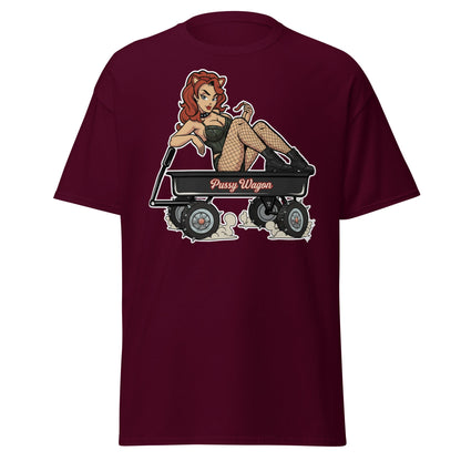 Pussy Wagon Pin - Up Adult Humor T-Shirt - Maroon - T-Shirts Online