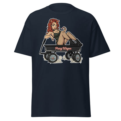 Pussy Wagon Pin - Up Adult Humor T-Shirt - Navy - T-Shirts Online