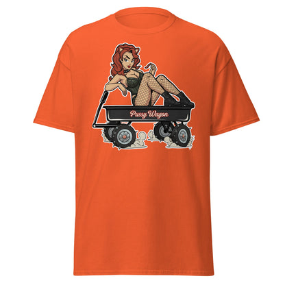 Pussy Wagon Pin - Up Adult Humor T-Shirt - Orange - T-Shirts Online