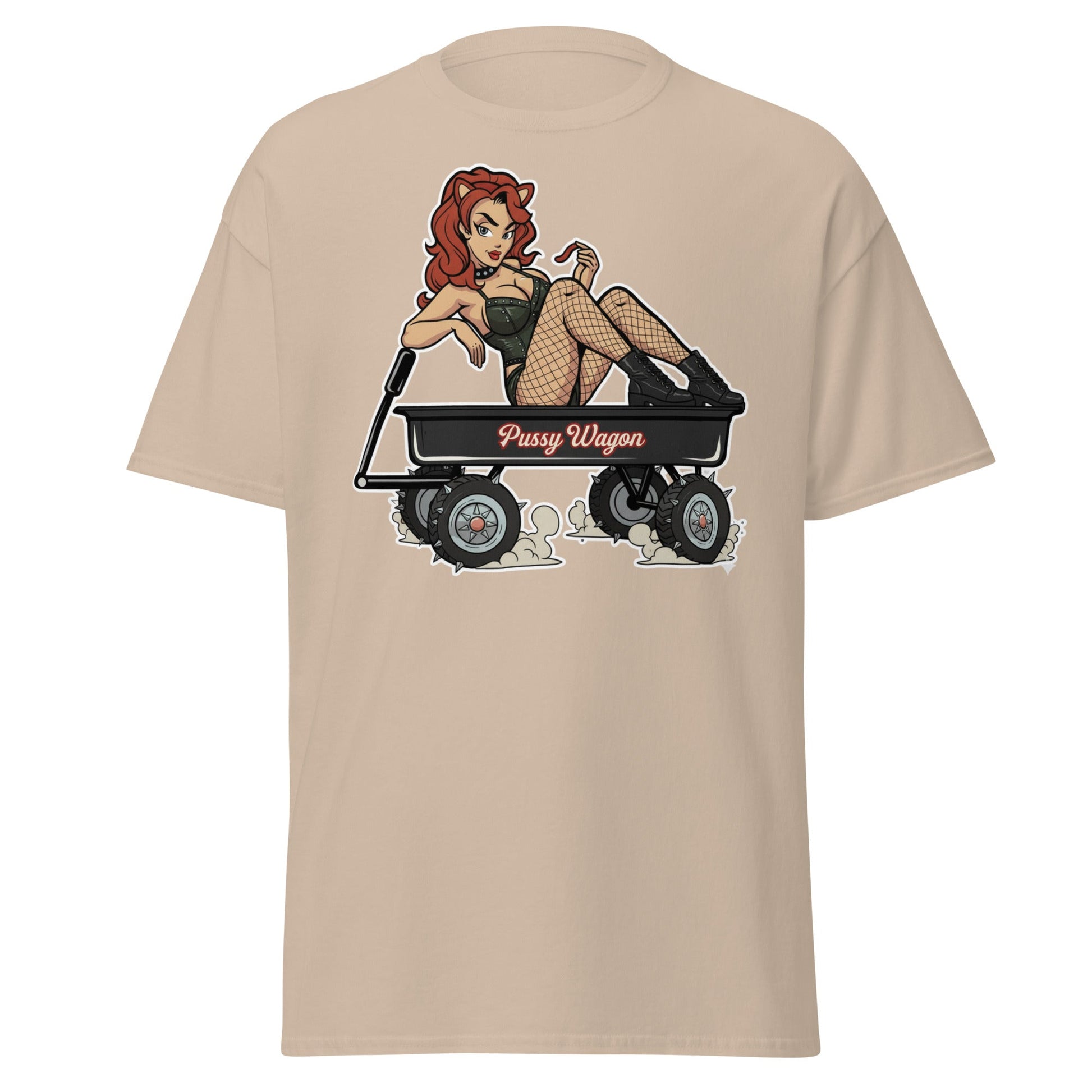 Pussy Wagon Pin - Up Adult Humor T-Shirt - Sand - T-Shirts Online