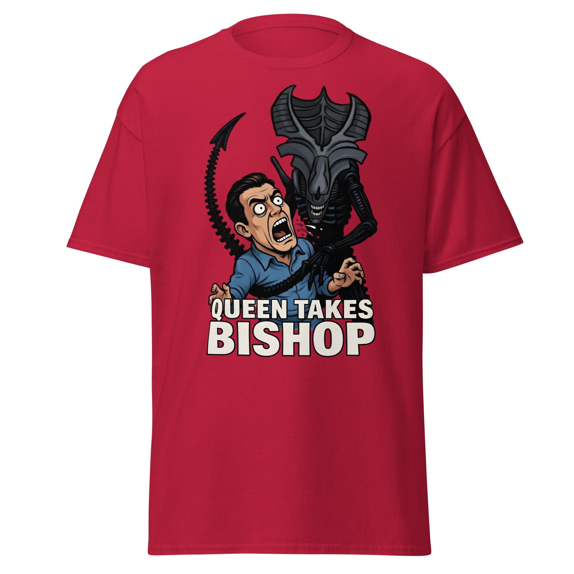 Queen Takes Bishop T-Shirt | Aliens Movie Chess Parody Tee - Cardinal - T-Shirts Online