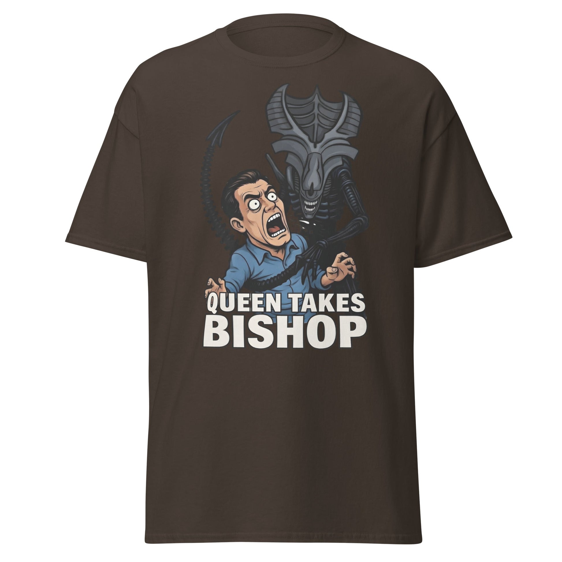 Queen Takes Bishop T-Shirt | Aliens Movie Chess Parody Tee - Dark Chocolate - T-Shirts Online