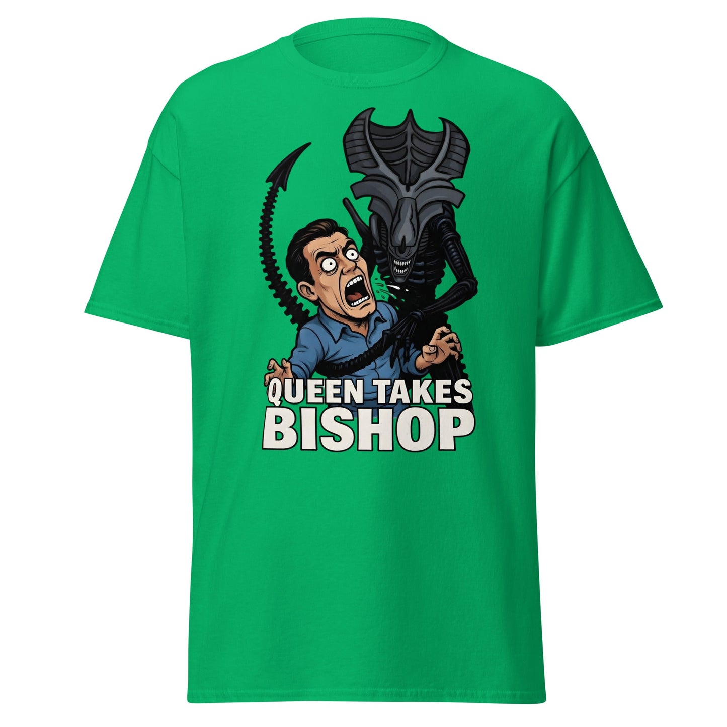 Queen Takes Bishop T-Shirt | Aliens Movie Chess Parody Tee - Irish Green - T-Shirts Online