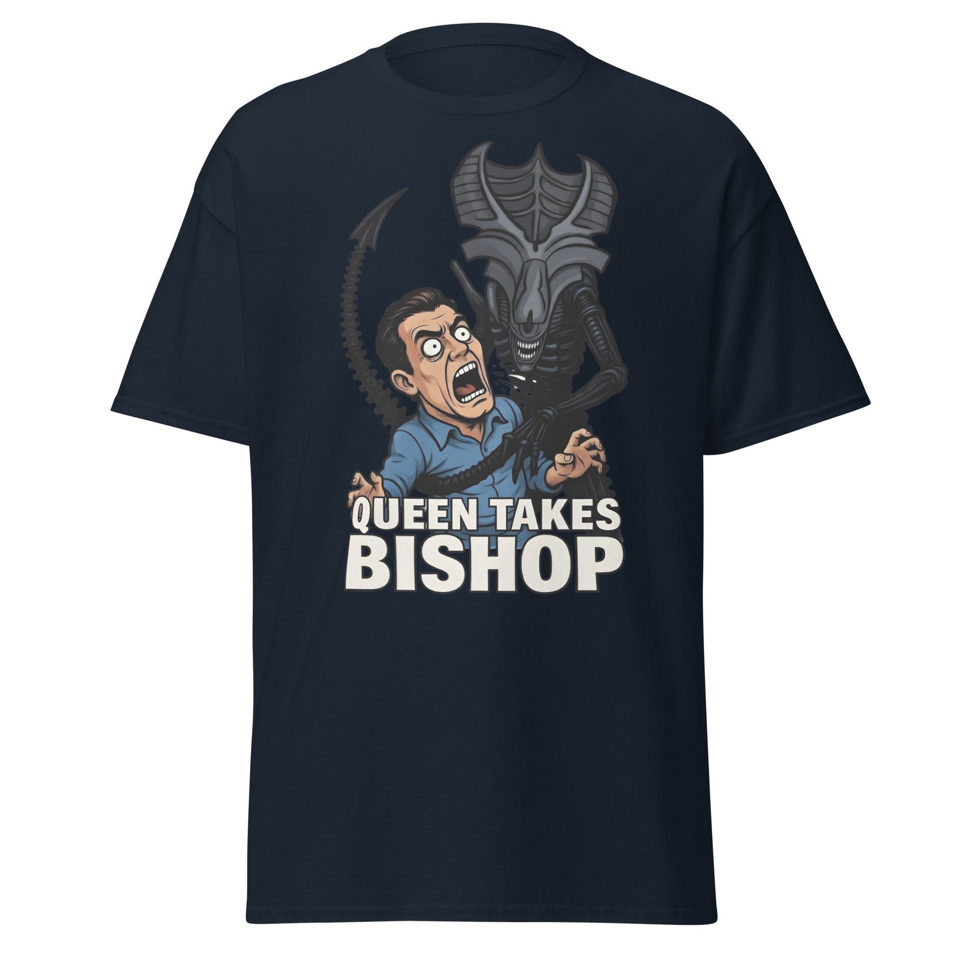 Queen Takes Bishop T-Shirt | Aliens Movie Chess Parody Tee - Navy - T-Shirts Online